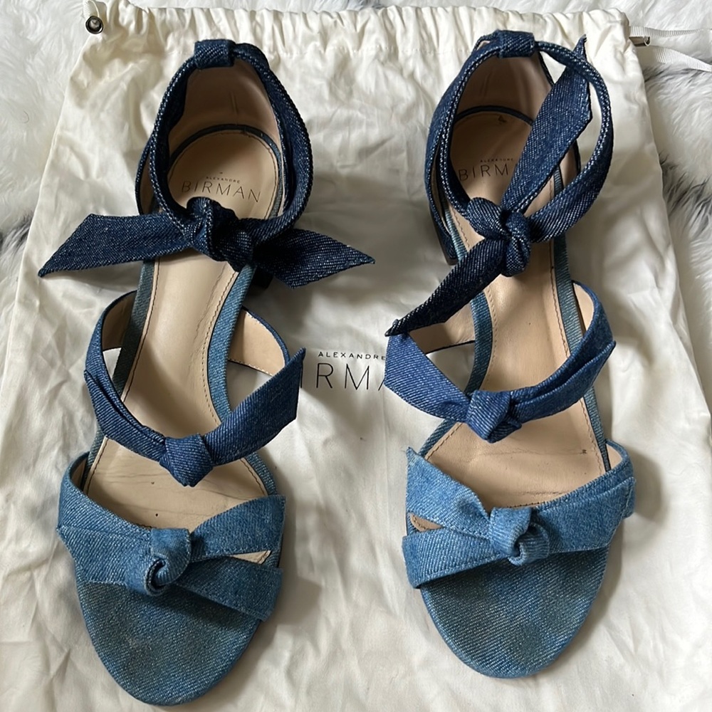 Alexandre Birman Mary Knotted Bow Denim Sandals sz 36.5